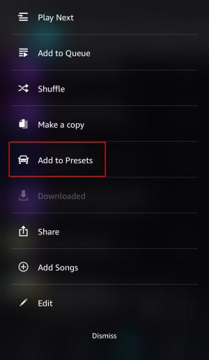 select Add Preset | Use Amazon Music Car Mode