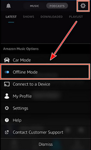 turn on offline mode | Download Amazon Music without WiFi