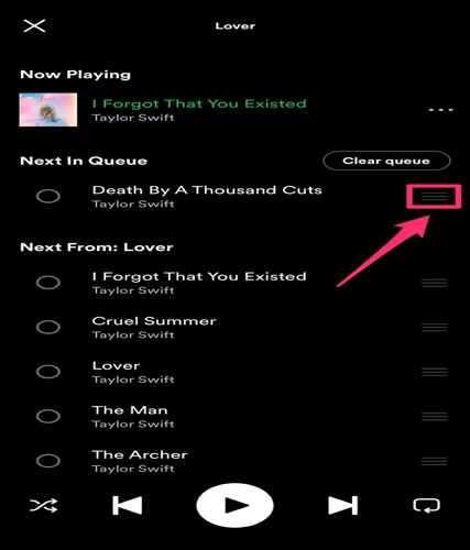 move songs in Spotify queue | Clear Queue on Spotify