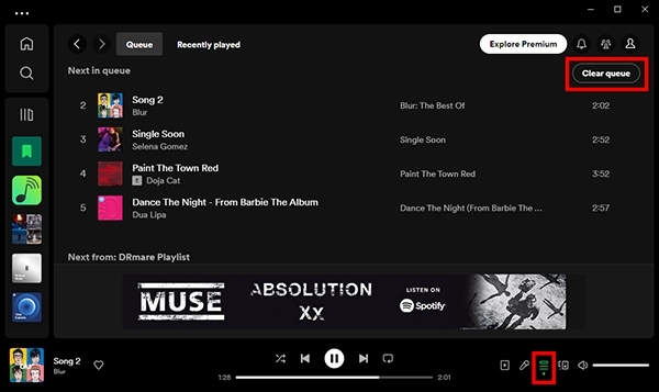 choose Clear Queue | Clear Queue on Spotify