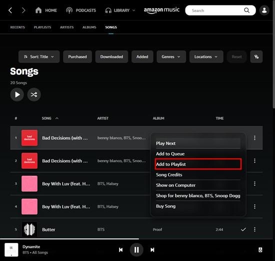 choose Add to playlist | Download an Entire Amazon Music Library