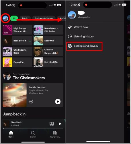 select Settings and privacy | Download Local Files on Spotify