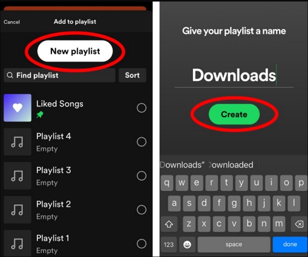 tap Create | Download Songs on Spotify on iPhone