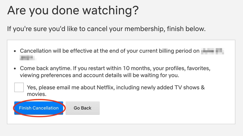 finish cancellation | cancel netflix subscription