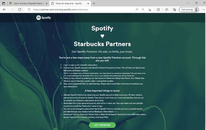 Starbucks Partner for Spotify premium | Get Spotify Premium for Free