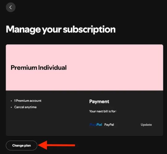 select Change Plan | Cancel Spotify Premium Subscription