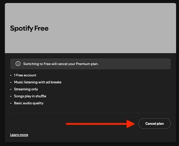 choose Cancel plan | Cancel Spotify Premium Subscription