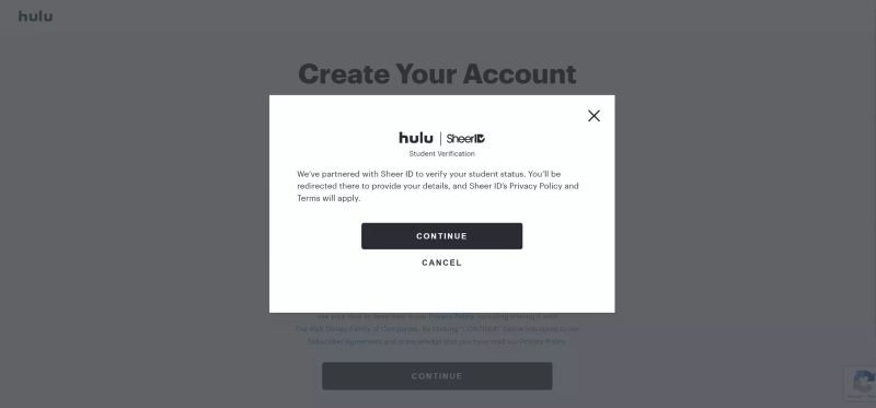 click Continue | Get a Free Hulu Subscription with Spotify