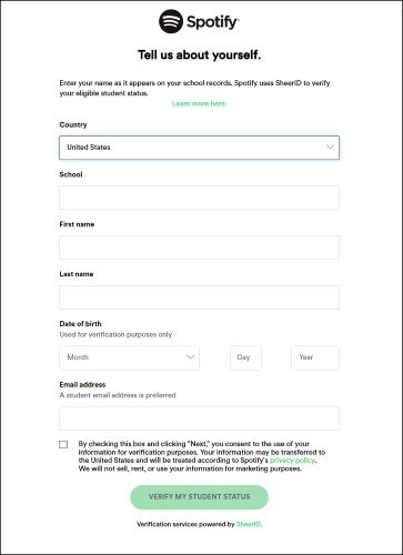 click Verify my student status | Get a Free Hulu Subscription with Spotify
