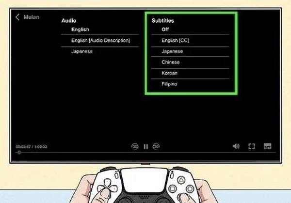 PlayStation controller | how to remove subtitles on netflix