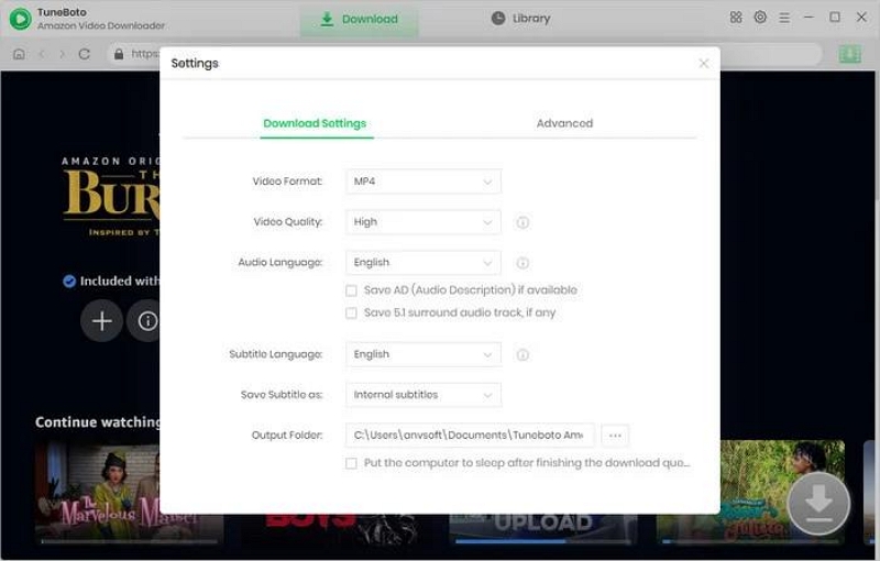 customize your video settings | tuneboto amazon video downloader