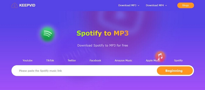 Keepvid Spotify to MP3 interface | Best Spotify Downloaders Online Free