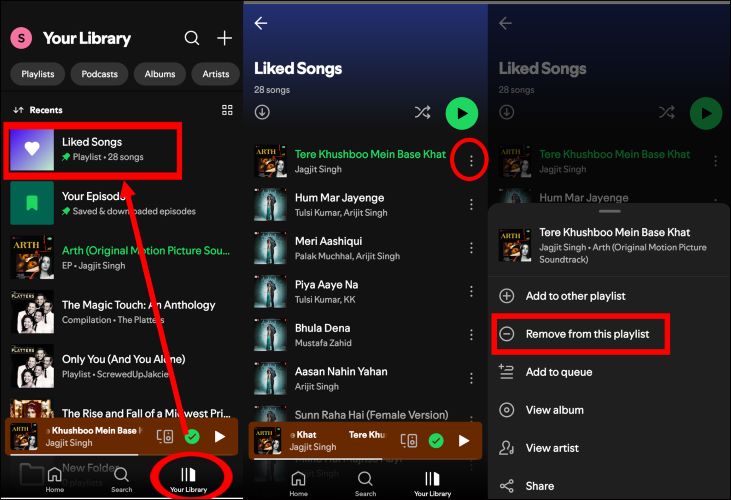 choose Remove from this playlist | Like Songs or Playlists on Spotify
