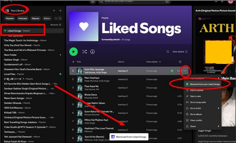 choose Remove from your Liked Songs | Like Songs or Playlists on Spotify