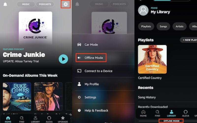 toggle on Offline Mode | Download Amazon Music HD or Ultra HD