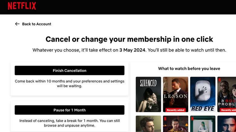 pause for 1 month | delete netflix account