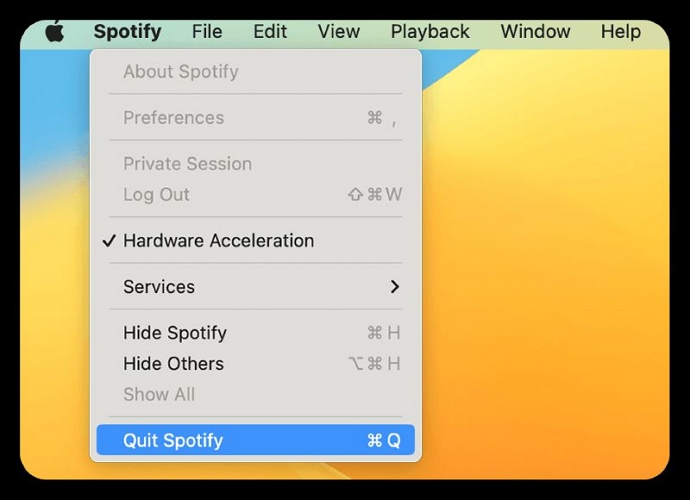 choose Quit Spotify | Remove Downloads from Spotify