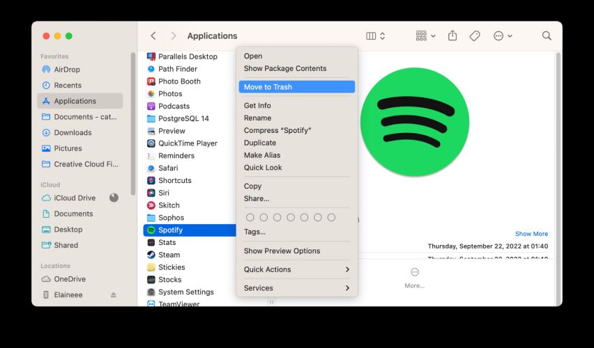 select Move to Trash | Remove Downloads from Spotify