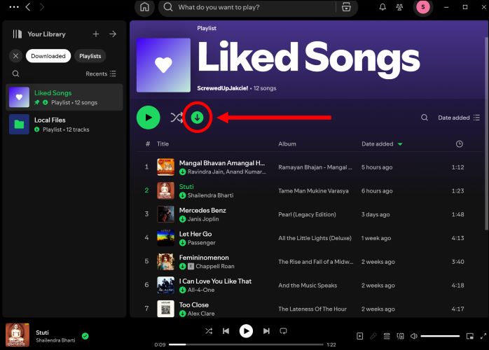 click green download icon | Remove Downloads from Spotify