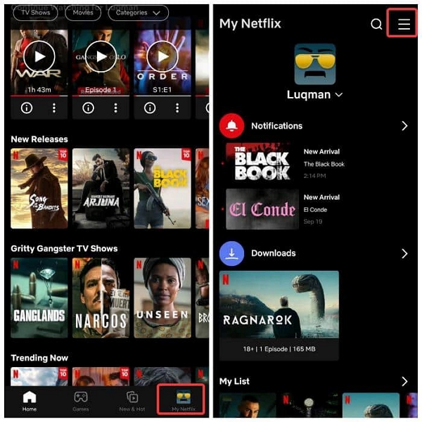 Go to the menu | netflix too many downloads