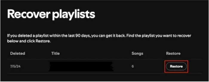 click Restore | Spotify Playlist Disappeared