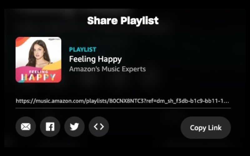 choose your desired share method | Share Amazon Music Playlists