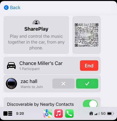 green checkmark on CarPlay screen | SharePlay Apple Music