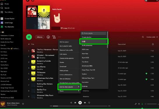 choose Add to other playlist | Combine Spotify Playlists
