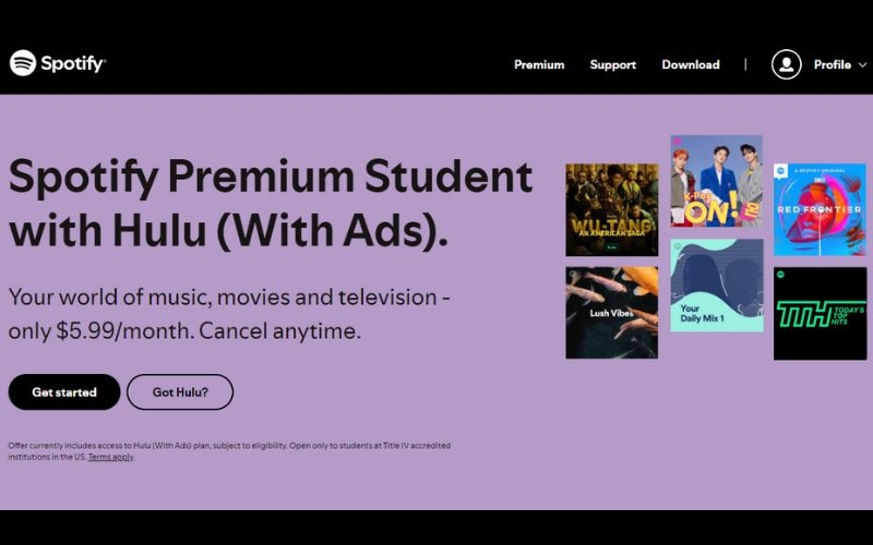 hit Get started | Get a Student Discount on Spotify