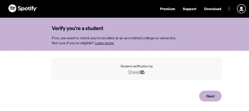 click Next | Get a Student Discount on Spotify