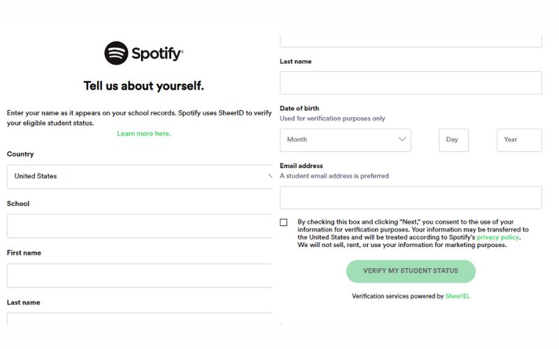 click Verify My Student Status | Get a Student Discount on Spotify