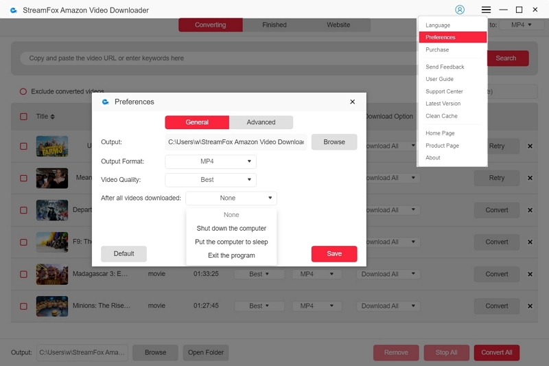 manage preferences and settings | streamfox amazon video downloader user guide