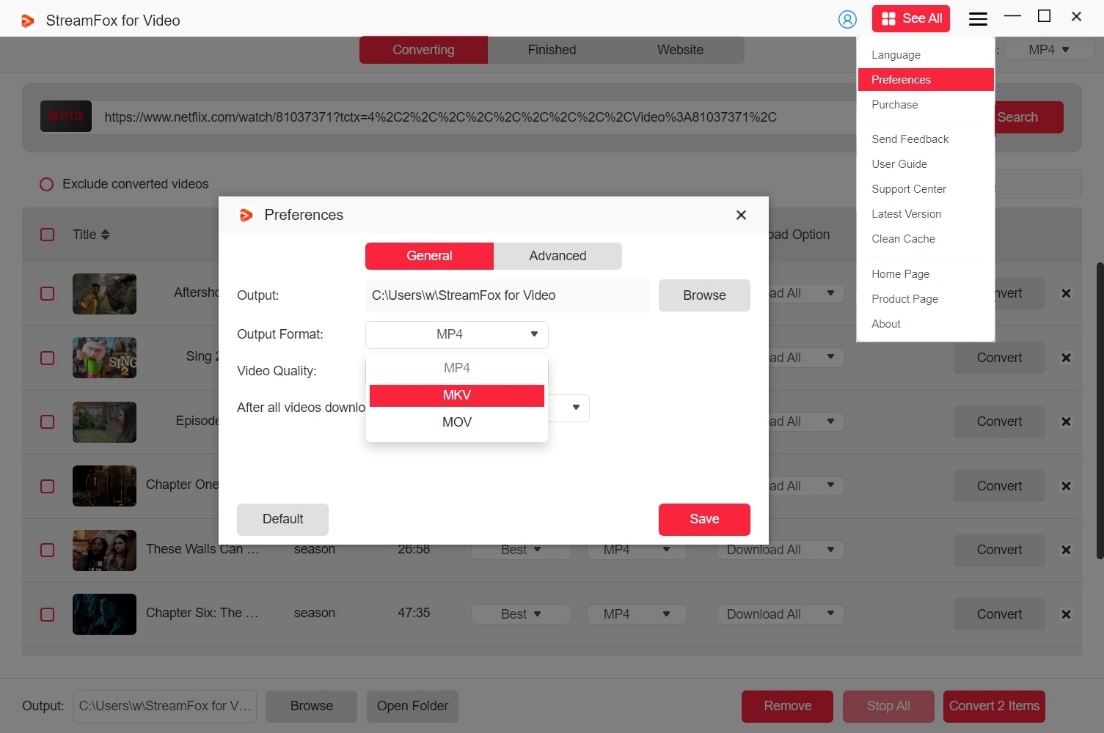 output format | streamfox for video user guide