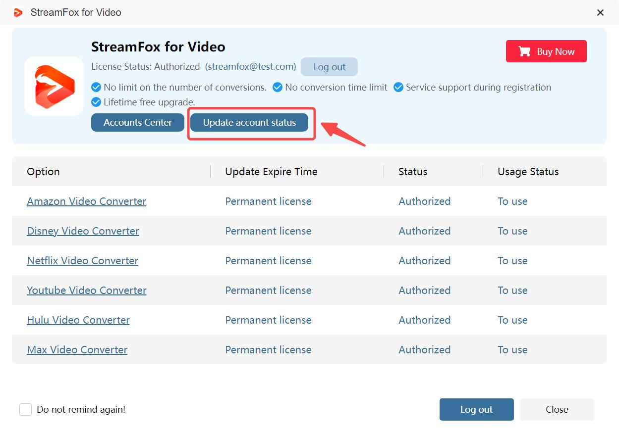 update account status | streamfox for video user guide