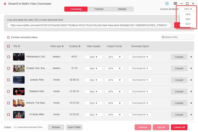 select the preferred file format | ripping netflix