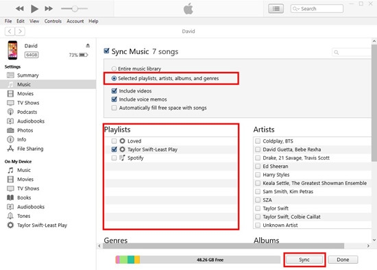 check Selected playlists | Download Apple Music to iPod