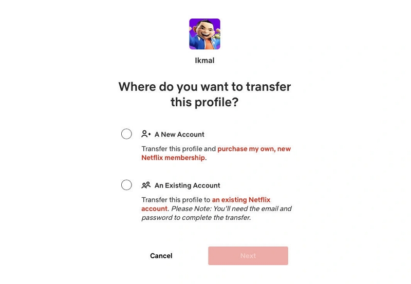 A New Account | how to transfer netflix profile