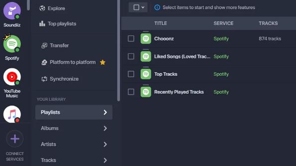 select Spotify | Transfer Spotify Songs or Playlists to Tidal