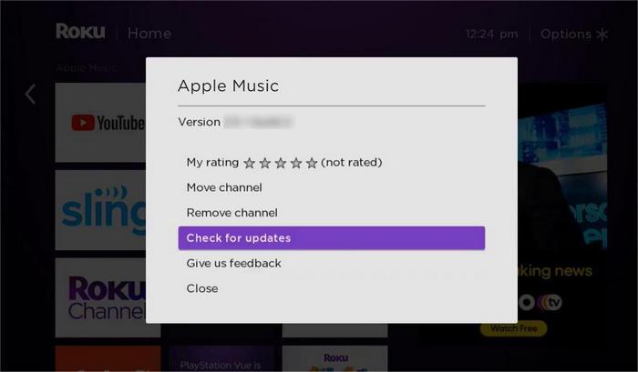 select Check for updates | Get and Play Apple Music on Roku