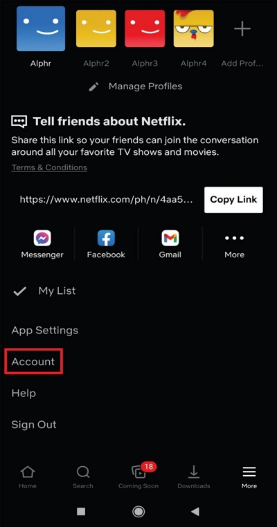 select account | netflix too many downloads